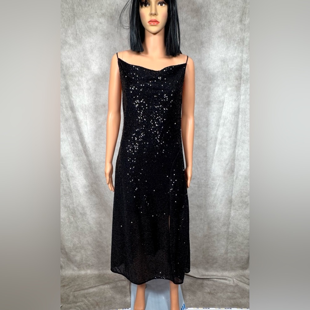 Jonathan Simkhai Black Sequin Cowl Neck Midi Gown